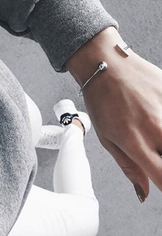 HALF BARBELL SILVER BANGLE / MINIMALIST BANGLE / BRACELET