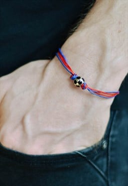 Football bracelet for men silver ball red and blue Barcelona