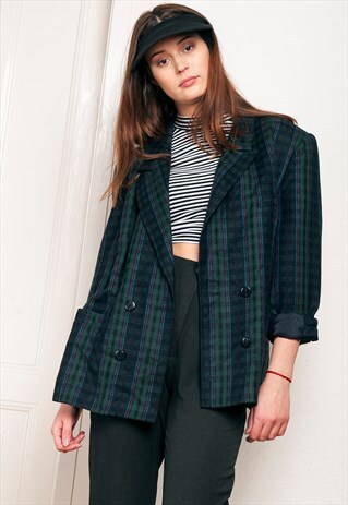 80S VINTAGE PLAID BLAZER JACKET