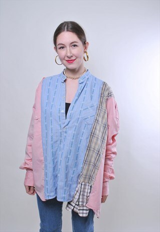 RECYCLED FLORAL CUTE SHIRT, VINTAGE REWORKED OVERSIZED SHIRT