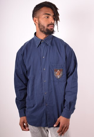 ICEBERG MENS VINTAGE SHIRT XL NAVY BLUE 90S