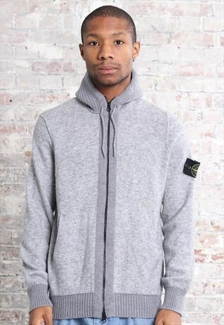 VINTAGE STONE ISLAND HOODED FULL ZIP JUMPER GREY