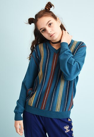 70'S RETRO STRIPED PATTERN DADS KNIT JUMPER