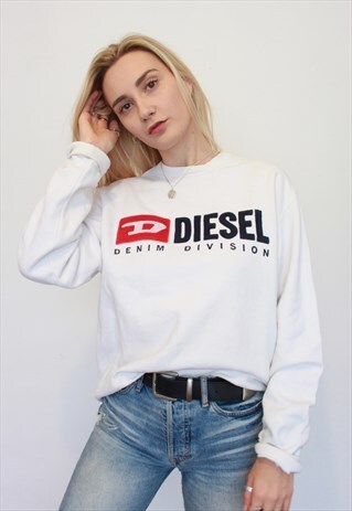 VINTAGE 90S RARE DIESEL WHITE EMBROIDERY LOGO SWEATSHIRT