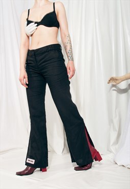 Reworked Slit Flares Y2K Vintage Linen Trousers in Black