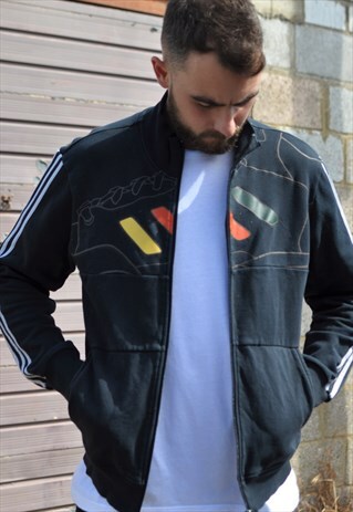 VINTAGE 90'S ADIDAS TRAINER PRINT ZIP FRONT SWEATER JACKET