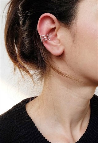 CZ WIDE STERLING SILVER EAR CUFF