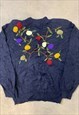 VINTAGE KNITTED JUMPER 3D FLOWER PATTERNED KNIT SWEATER