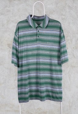 Vintage Columbia Green Striped Polo Shirt XL