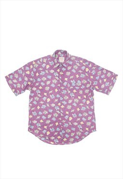 HUGO BOSS Shirt Purple 90s Floral Short Sleeve Mens L