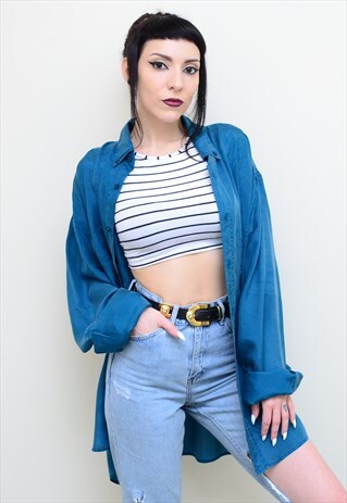 VINTAGE 90'S GENUINE SILK SAPPHIRE BLUE OVERSIZED SHIRT