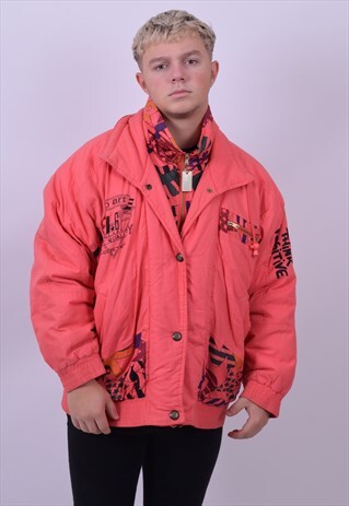 VINTAGE 90'S CORAL PINK SKI WINDBREAKER JACKET SIZE LARGE