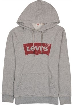 Vintage 90's Levi's Hoodie Pullover Spellout Grey Medium