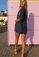 NAVY BLUE OVERSIZED FIT SHORT SLEEVE SHIRT WITH GOLD BUTTONS