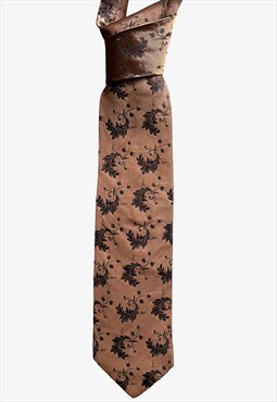 Vintage Y2K Hugo Boss Leaf Print Brown Tie
