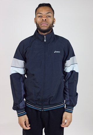 VINTAGE ASICS GREY/BLACK ZIP-UP 90'S JACKET