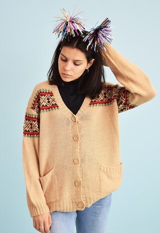 90'S RETRO FAIR ISLE OVERSIZED CHRISTMAS CARDIGAN JUMPER