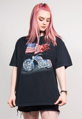 VINTAGE 90'S BLACK MOTORCYCLE USA T-SHIRT