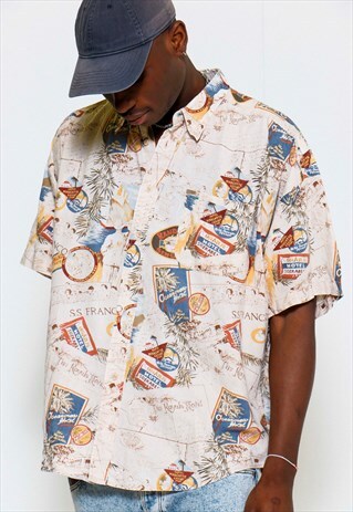 VINTAGE 90S TOMMY HILFIGER POSTCARD PRINT SHIRT