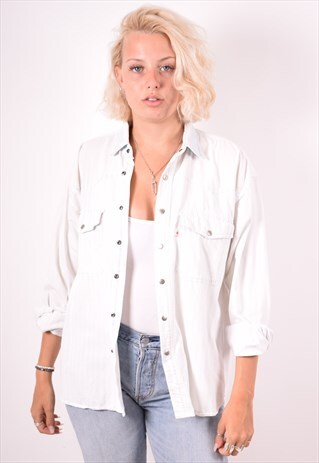 WOMENS VINTAGE DENIM SHIRT XL BLUE 90S