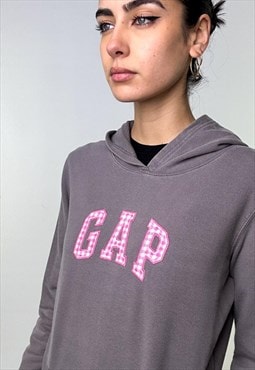 Grey y2ks GAP Embroidered Hoodie Sweatshirt