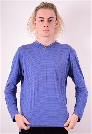 TRUSSARDI MENS VINTAGE TOP LONG SLEEVE XL PURPLE STRIPES 90S