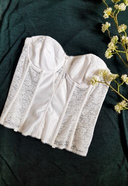 Vintage 90s white lace bridal corset 38C