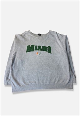 Vintage 90s Miami College Pullover Sweatshirt : Grey