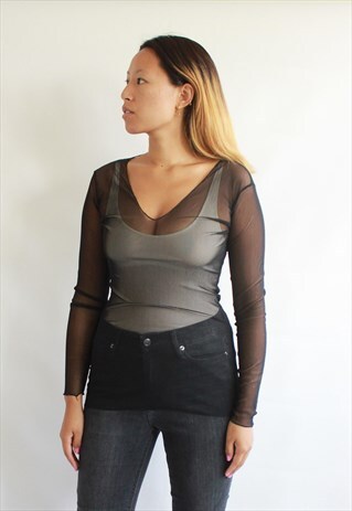 BLACK MESH LONG SLEEVE TOP