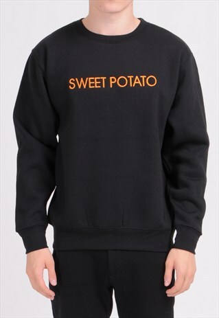 BLACK EMBROIDERED SWEET POTATO (ORANGE) SWEATSHIRT