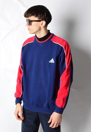 VINTAGE 90S NAVY BLUE COLOUR BLOCK ADIDAS SWEATSHIRT