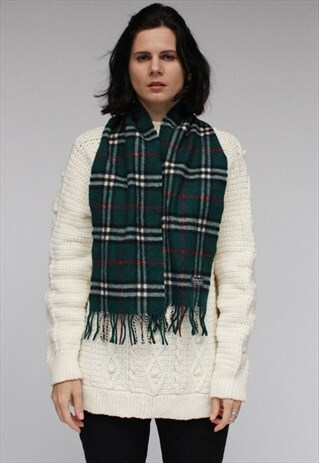 VINTAGE LAMBSWOOL CHECKED SCARF GREEN-AS19