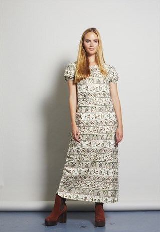 VINTAGE 70'S EGYPTIAN PRINT MAXI DRESS