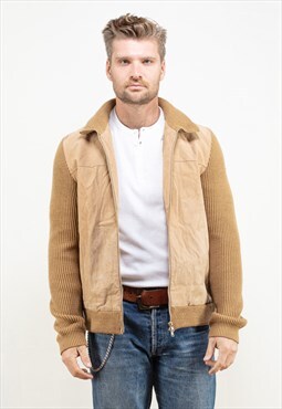 Vintage 90's Suede and Knit Jacket in Beige