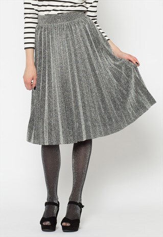 SILVER SPARKLE SUNRAY PLEATED SKIRT