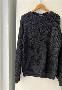 Vintage Knitted Detail Black 90s Jumper Long Sleeves