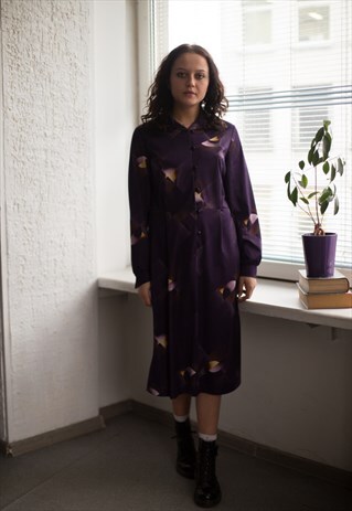 VINTAGE 90'S PURPLE PATTERNED LONG SLEEVED DRESS