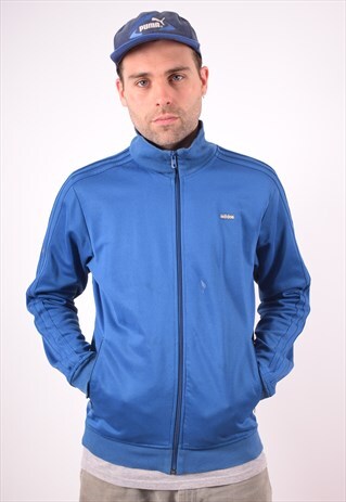 ADIDAS MENS VINTAGE TRACKSUIT TOP JACKET MEDIUM BLUE 90S