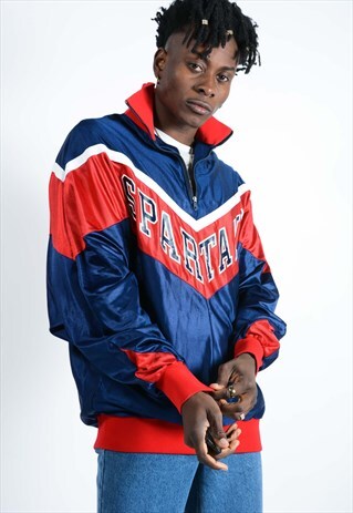 VINTAGE 1/4 ZIP TRACK JACKET WITH SPARTANS PRINT.