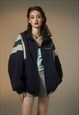 RETRO TRACK JACKET COLOR BLOCK BOMBER GRUNGE COAT IN BLUE