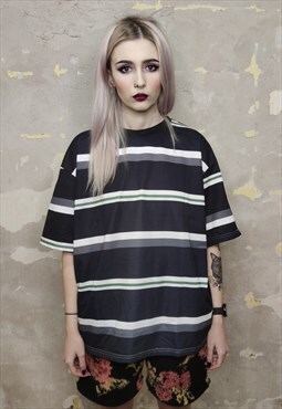 Retro stripe t-shirt thin zigzag tee in black purple