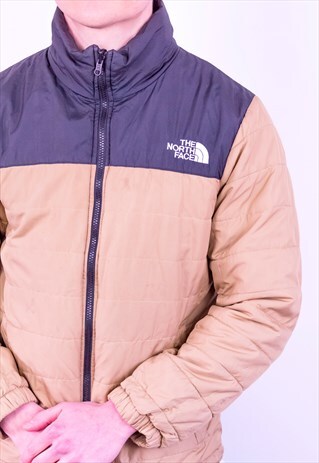 VINTAGE THE NORTH FACE PUFFER JACKET IN BEIGE & BLACK SMALL