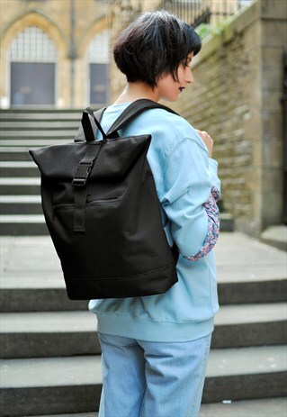 BLACK ROLL TOP LAPTOP BACKPACK