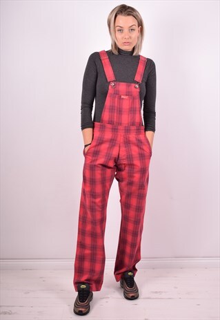 PEPE JEANS WOMENS VINTAGE DUNGAREES MEDIUM RED CHECK 90'S