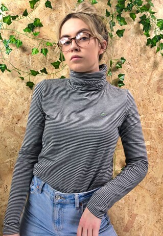 GREY STRIPY LACOSTE TURTLE NECK TOP