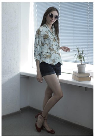 VINTAGE 80'S LIGHT BLUE PATTERNED BLOUSE