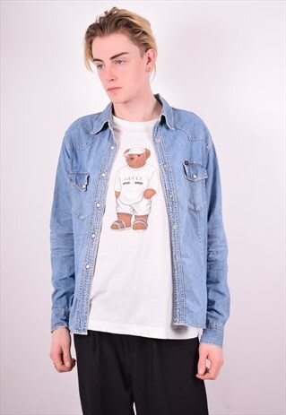 LEE MENS VINTAGE DENIM SHIRT XL BLUE 90'S