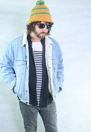 VINTAGE 80'S USA DENIM SHERPA LINED WINTER OVERSIZED JACKET