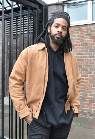 VTG 90S TOBACCO BROWN LEATHER HARRINGTON BOMBER JACKET