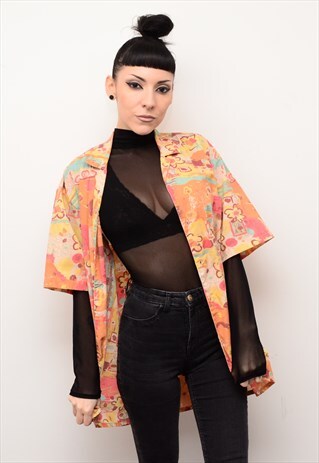 VINTAGE 90'S ABSTRACT FLORAL FUNKY PATTERNED OVERSIZED SHIRT